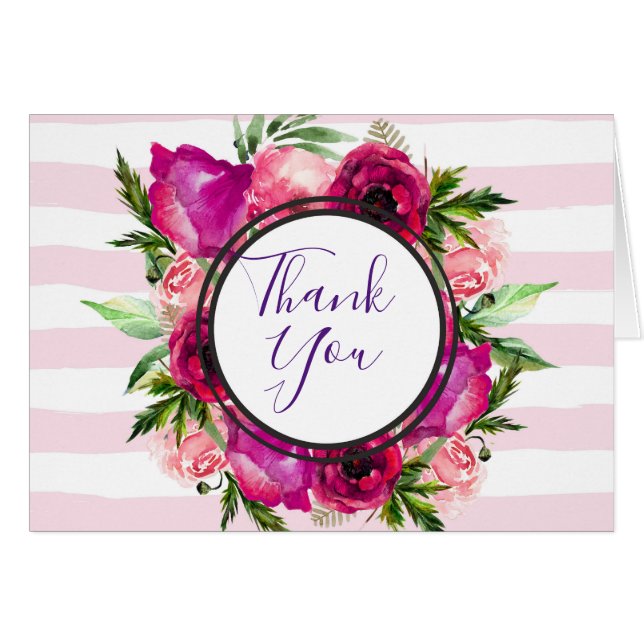 Roos en papaverbloem Bouquet met roze stripes Beda (Voorkant Horizontaal)