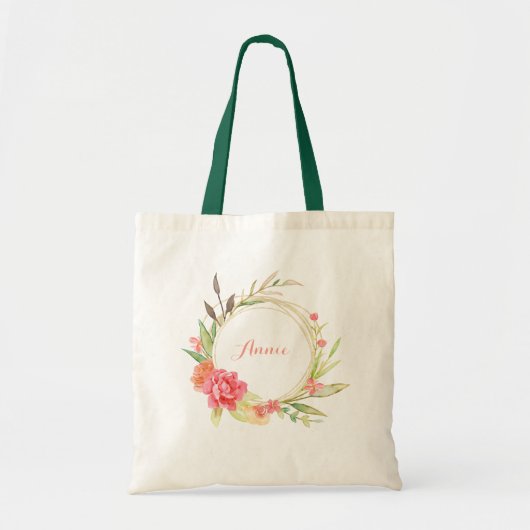 Roos en Peony Flower Wreath Tote Bag (Voorkant)