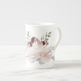 Roos en Peony Waterverf Bone China Mok