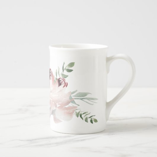 Roos en Peony Waterverf Bone China Mok (Rechts)