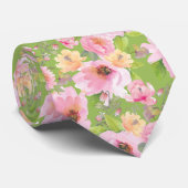 Roos en Pioenrozen Lichtgroen Stropdas (Opgerold)