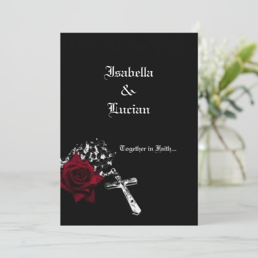 Roos en Rosary Gothic Wedding Kaart (Staand voorkant)