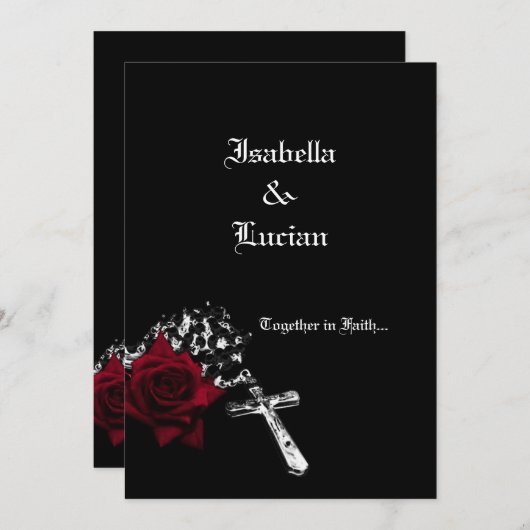 Roos en Rosary Gothic Wedding Kaart (Voorkant / Achterkant)