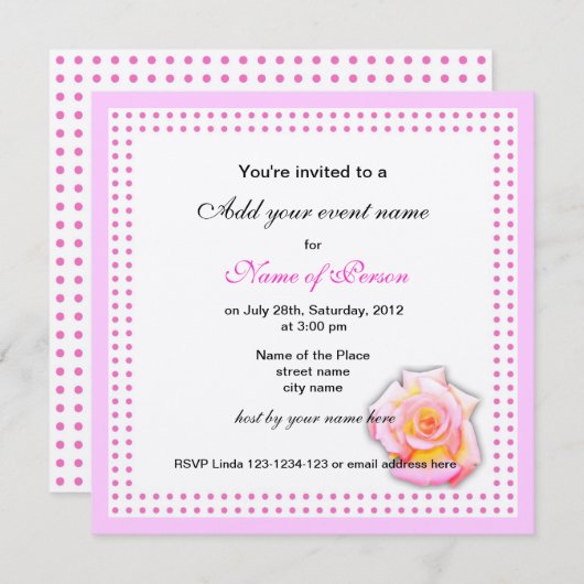 roos en roze stippen alle feestuitnodiging kaart (Voorkant / Achterkant)