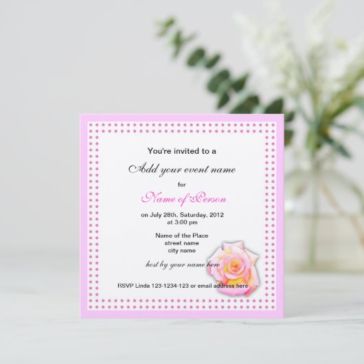 roos en roze stippen alle feestuitnodiging kaart (Staand voorkant)