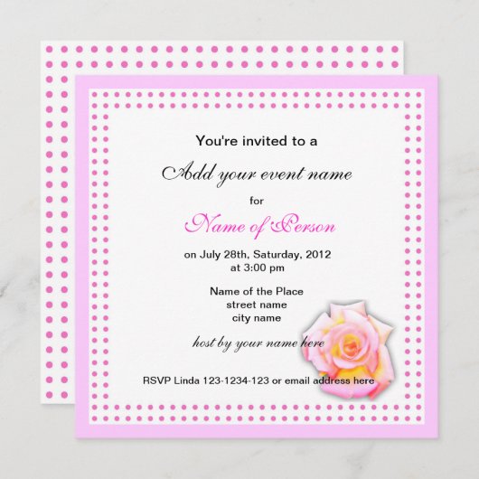 roos en roze stippen alle feestuitnodiging kaart (Voorkant / Achterkant)