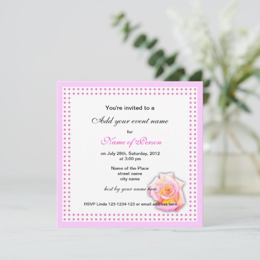 roos en roze stippen alle feestuitnodiging kaart (Staand voorkant)