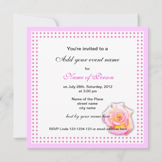roos en roze stippen alle feestuitnodiging kaart (Voorkant)