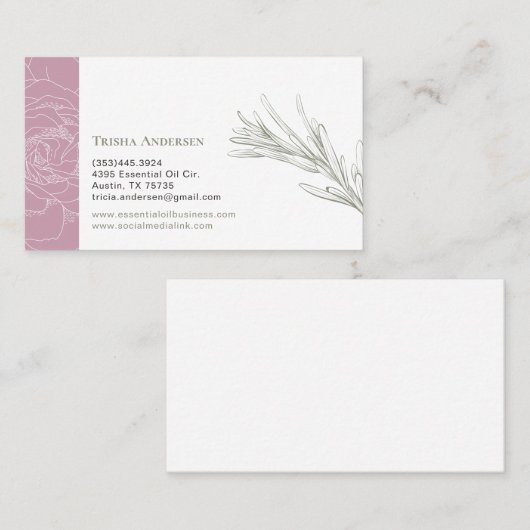 Roos en rozemarijnse botanische kruid visitekaartje (Voorkant / Achterkant)