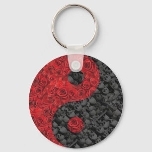 Roos en schedel Yin Yang Sleutelhanger