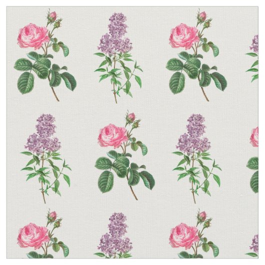Roos en Sering Botanische Print Stof (Close Up)