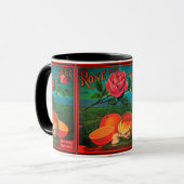 Roos en sinaasappel  fruitreclamelabel mok (Voorkant links)