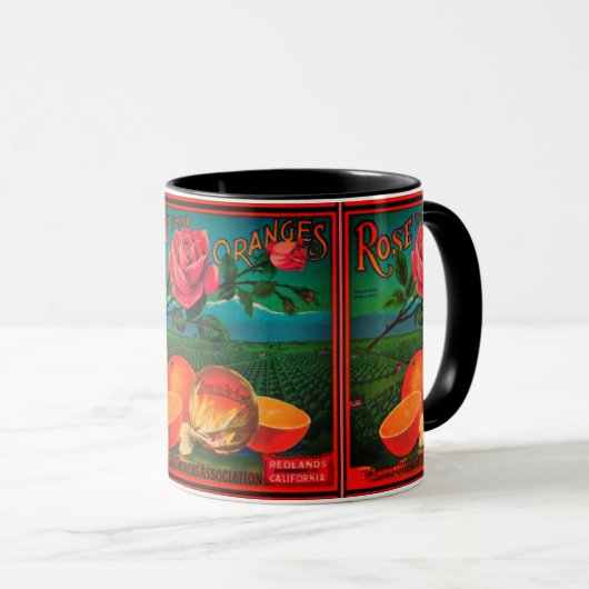 Roos en sinaasappel fruitreclamelabel mok (Voorkant rechts)