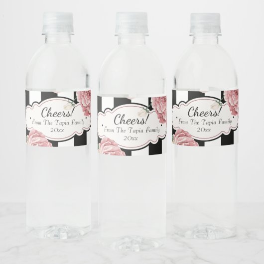  Roos en strepen Waterfles Etiket (Flessen)