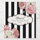 Roos en strepen Wijn Etiket (Enkel label)