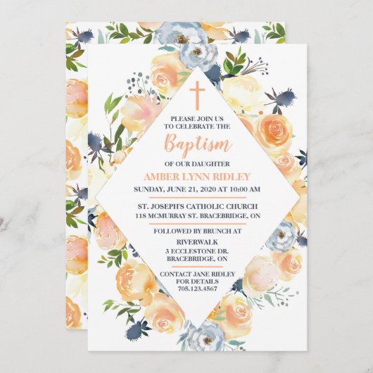 Roos en Thistle Baby Baptism & Brunch Kaart (Voorkant / Achterkant)