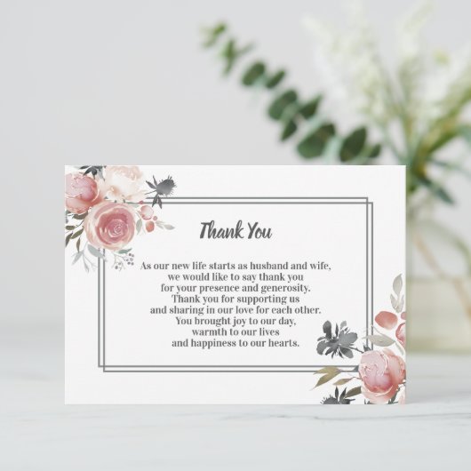 Roos en Thistle Waterverf Wedding Hartelijk dank Bedankkaart (Staand voorkant)