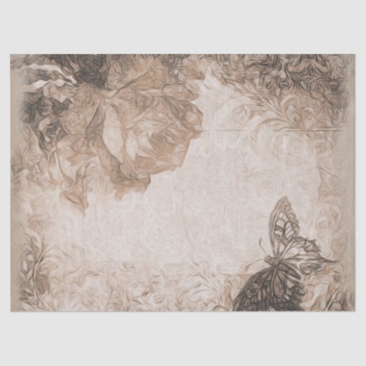 Roos en vlinder Antiek ontkoppeling Tissuepapier (Voorkant)