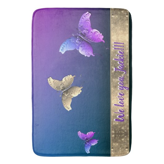 Roos en vlinder badmat w/Text (Voorkant Verticaal)