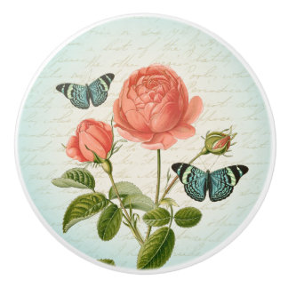 Roos en vlinder florale keramische knol knop