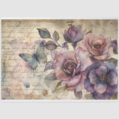  Roos en vlinder op oude script ontkoppeling Tissuepapier (Voorkant)