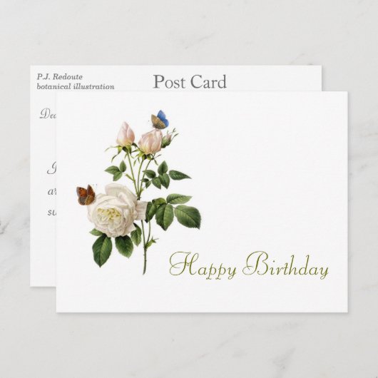 roos en vlinders gefeliciteerd briefkaart (Voorkant / Achterkant)