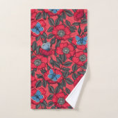 Roos en vlinders in rood en blauw bad handdoek (Handdoek)