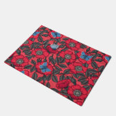Roos en vlinders in rood en blauw deurmat (Schuin)