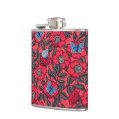 Roos en vlinders in rood en blauw heupfles (Links)