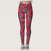 Roos en vlinders in rood en blauw leggings (Voorkant)