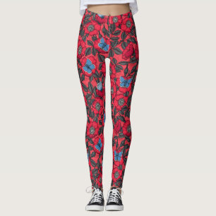 Roos en vlinders in rood en blauw leggings