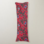 Roos en vlinders in rood en blauw lichaamskussen (Voorkant Verticaal)