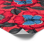Roos en vlinders in rood en blauw poster (Hoek)