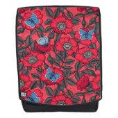 Roos en vlinders in rood en blauw rugtassen (Voorkant)
