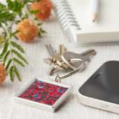 Roos en vlinders in rood en blauw sleutelhanger (Zijkant)