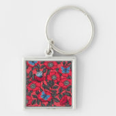 Roos en vlinders in rood en blauw sleutelhanger (Voorkant)
