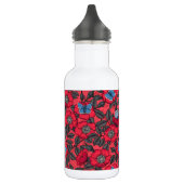 Roos en vlinders in rood en blauw waterfles  (Links)