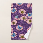Roos en vlinders in roze en paarse bad handdoek (Handdoek)
