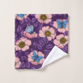 Roos en vlinders in roze en paarse bad handdoek (Wasdoekje)
