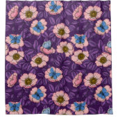 Roos en vlinders in roze en paarse douchegordijn (Voorkant)