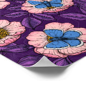 Roos en vlinders in roze en paarse poster (Hoek)