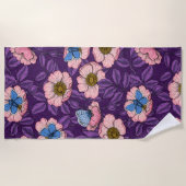 Roos en vlinders in roze en paarse strandlaken (Voorkant)