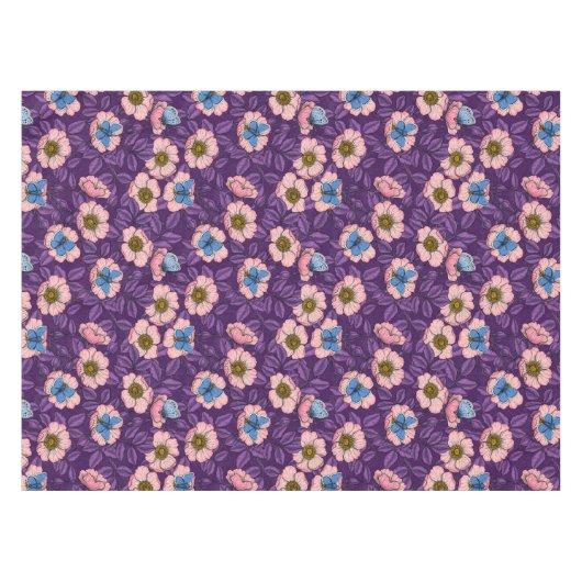 Roos en vlinders in roze en paarse tafelkleed (Voorkant (Horizontaal))