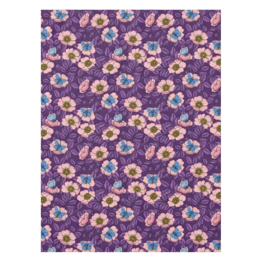 Roos en vlinders in roze en paarse tafelkleed (Voorkant)