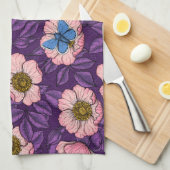 Roos en vlinders in roze en paarse theedoek (Quarter Fold)