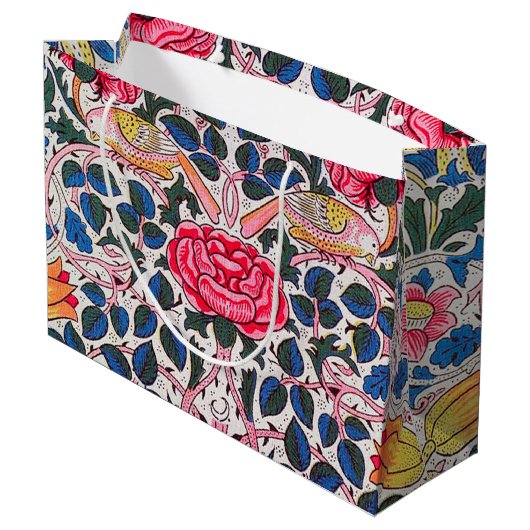 Roos en vogel, William Morris Large Gift Bag Groot Cadeauzakje (Achterkant Gekanteld)