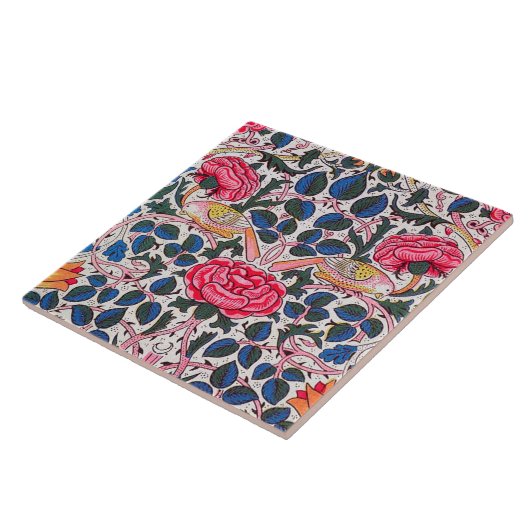Roos en vogel, William Morris Tegeltje (Zijkant)
