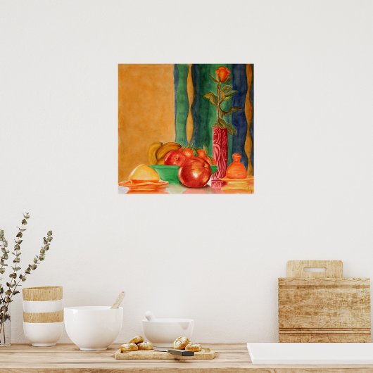 roos en vruchten leven nog steeds poster (Keuken)