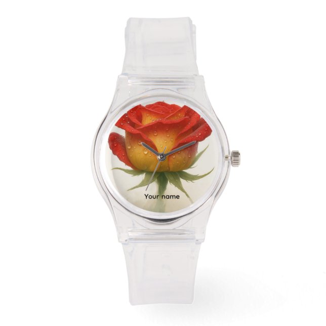 Roos en waterdruppels - mooi  horloge (Voorkant)