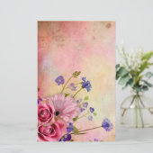 Roos en wilde bloem briefpapier (Staand voorkant)